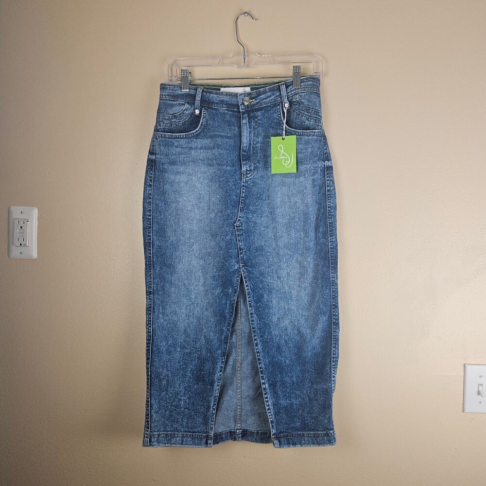 Sam Edelman Kori High Rise Midi Skirt Size 27 Jean Skirt, Fall, Split Front